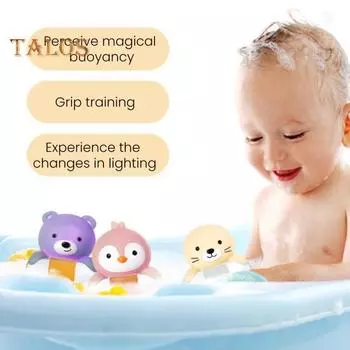 4 шт. светодиодная игрушка для ванной в виде животных, плавающая в воде, мягкая резиновая индукционная игрушка для купания, светящаяся в виде пингвина, динозавра, веселая, светящаяся, нескользящая, легкая в захвате, для детей, забавная A