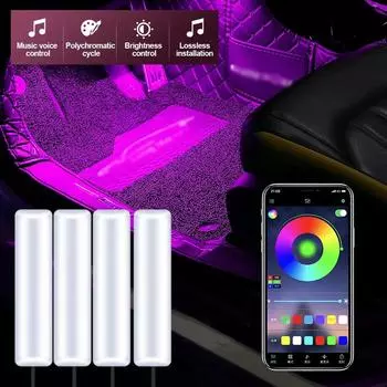 4 шт. светодиодная подсветка салона автомобиля, подсветка для ног, с USB-зажигалкой, декоративной лампой с дистанционным управлением через приложение