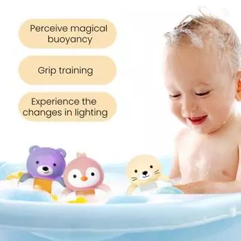 4 шт. светодиодные игрушки для ванной с животными, плавающие в воде, мягкие резиновые поплавки, индукционные A
