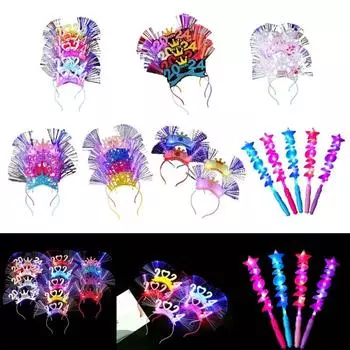 4 шт. светодиодных повязок на голову 2024 года с Новым годом, головные уборы, украшения для новогодней вечеринки, новогодний костюм, головной убор 2024 года, светящаяся палочка