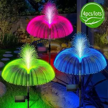 4 шт., светодиодный уличный фонарь на солнечной энергии для сада, дачи, пейзажа, декора фонтана, 7 цветов, лампа-медуза 4pcs