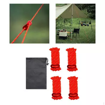 4 шт., светоотражающие веревки для скалолазания, сверхмощные с сумкой для хранения, шнуры для палаток для лагеря Red