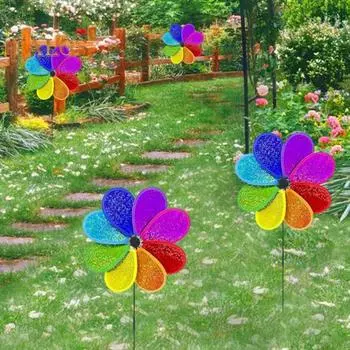 4 шт. светоотражающие вертушки с блестками, блестящие красочные радужные садовые вертушки, игрушки, отпугивающие птиц, вертушка для двора, патио, лужайки S
