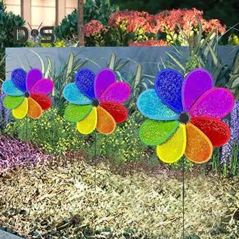 4 шт. светоотражающие вертушки с блестками, блестящие красочные радужные садовые вертушки, игрушки, отпугивающие птиц, вертушка для двора, патио, лужайки S