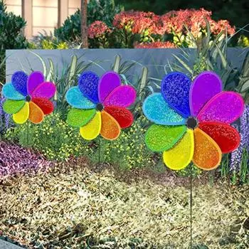 4 шт. светоотражающие вертушки с блестками, блестящие красочные радужные садовые вертушки, игрушки, отпугивающие птиц, вертушка для двора, патио, лужайки S