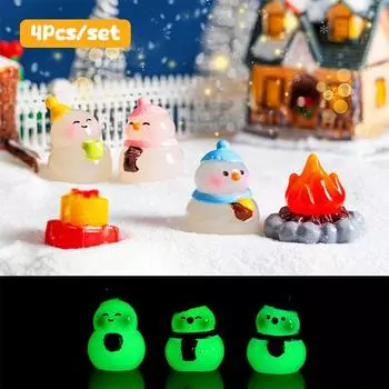 4 шт. светящийся костер снеговик фигурка рождественские украшения микро ландшафтные украшения настольные украшения рождественские маленькие подарки 4pcs/set