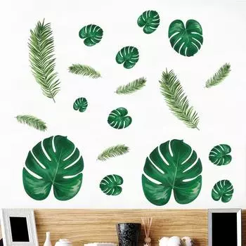 4 шт., свежие скандинавские зеленые наклейки на стену с листьями, наклейки для украшения гостиной, спальни, детской комнаты 25X35CMX4pcs