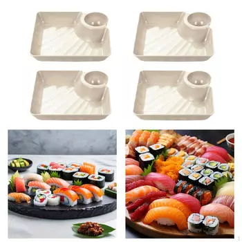 4 шт. Тарелка для пельменей с подставкой для макания, японская тарелка для суши, десертные тарелки, закуска для бежевый