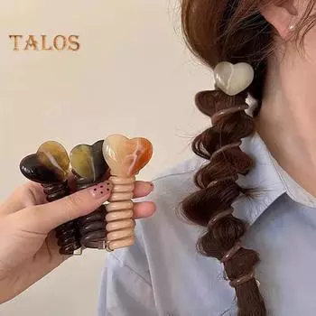 4 шт. телефонные провода резинки для волос в форме сердца спиральные резинки для волос веревка эластичный плетеный телефонный шнур повязки на голову для девочек и женщин 4pcs