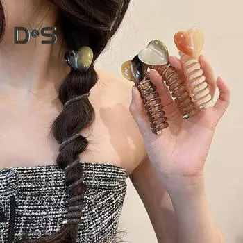 4 шт. телефонные провода резинки для волос в форме сердца спиральные резинки для волос веревка эластичный плетеный телефонный шнур повязки на голову для девочек и женщин 4pcs