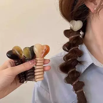 4 шт. телефонный провод резинки для волос в форме сердца спиральные резинки для волос веревка эластичный плетеный телефонный шнур