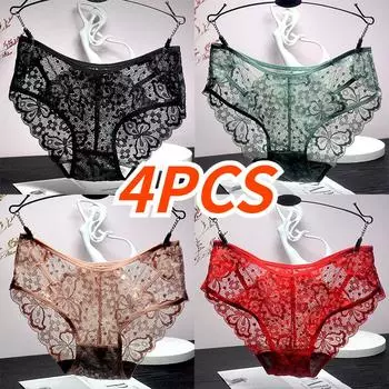4 шт., теплые сексуальные кружевные трусики, бесшовное нижнее белье, новое нижнее белье для женщин, однотонные мягкие трусы, женские трусы M (40-50kg) чёрный