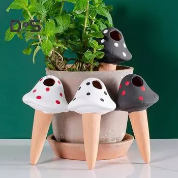 4 шт. Терракотовые шипы для полива в горошек, грибы для отпуска, самополивающиеся кашпо, шипы, автоматический поливочный аппарат с медленным высвобождением для комнатных и уличных растений 4pcs