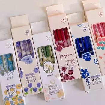 4 шт. тестовые ручки с зажимом, удобная ручка, гладкое письмо, быстросохнущие черные чернила, наконечник 0,5 мм, мультяшные ручки для письма нажимного типа для офиса A