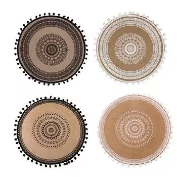 4 шт. тканевый водонепроницаемый джутовый коврик с кружевным шариком, противоожоговый коврик для горшка, изоляционный коврик для ресторана 35x35cm&Round