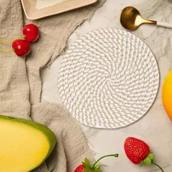 4 шт. тканые салфетки диаметром 18 см, термостойкие подставки для кухни, хлопковая веревка 4pcs кофейный