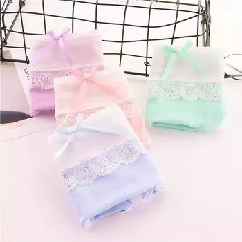 4 шт. трусики для девочек, кружевное белье для девочек-подростков, детское хлопковое белье, 12–18 лет one size разноцветный