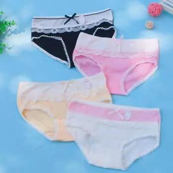 4 шт. трусики для девочек, кружевное белье для девочек-подростков, детское хлопковое белье, 12–18 лет one size разноцветный