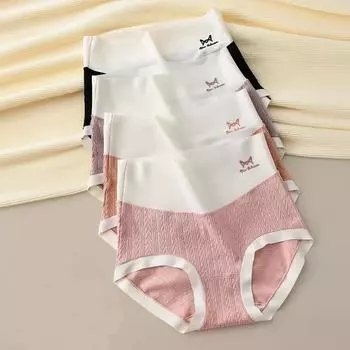 4 шт. трусики, женские хлопковые трусы, антибактериальные, эластичные шорты с высокой талией, шорты больших размеров, нижнее белье M