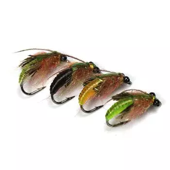 4 шт., УФ-цепочка из кожи, бусины, голова нимфы, Скад, ошибка, червь, креветки, мухи, форель, приманка для рыбалки нахлыстом зелёный