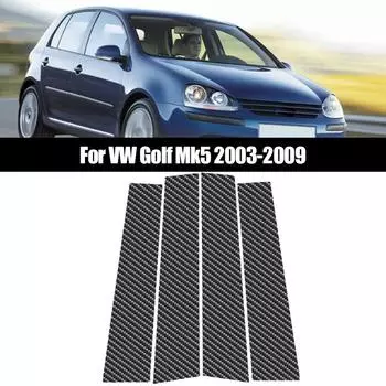4 шт., углеродное волокно, материал ПК, зеркальный эффект, центральная часть двери, окна, средняя часть стойки, накладка на стойку колонки, подходит для VW Golf Mk5 2003-2009 углеродного волокна черного