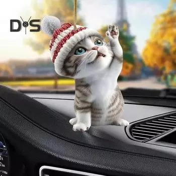 4 шт., украшения для рождественской елки в виде кошки, подвеска для зеркала заднего вида, украшение для салона автомобиля, акриловое подвесное украшение, подарки 4pcs