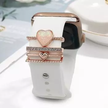 4 шт., украшения ремешка для часов, кольца, подвески, блестящие стразы, инкрустированные сверкающими геометрическими декоративными валентинками серебряный