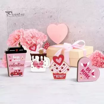 4 шт. Украшения в виде сердец ко Дню святого Валентина, деревянные чашки для мороженого в форме сердца, центральные украшения для журнального столика, многоярусные подносы, украшения для годовщин, свадеб 4pcs