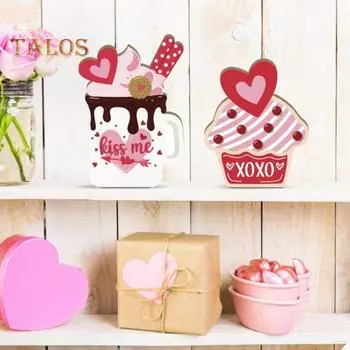 4 шт. Украшения в виде сердец ко Дню святого Валентина, деревянные чашки для мороженого в форме сердца, центральные украшения для журнального столика, многоярусные подносы, украшения для годовщин, свадеб 4pcs