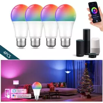 4 шт. умная светодиодная лампа E27 RGB A60 с регулируемой яркостью Tuya APP Wi-Fi RGBW световая лампа ампула Alexa Совместимость с Google Assistant для дома 220V APP CONTROLLER