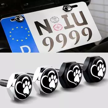 4 шт., универсальные винты, болты для номерного знака, номерной знак автомобиля, аксессуары для мотоциклов для домашних собак, дизайн с принтом, декор для внедорожника, подарок серебряный