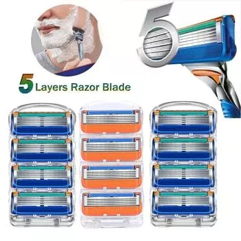 4 шт./упак. Мужские бритвенные лезвия, кассеты для бритья, сменные лезвия для бритья Fusione 4Pcs синий