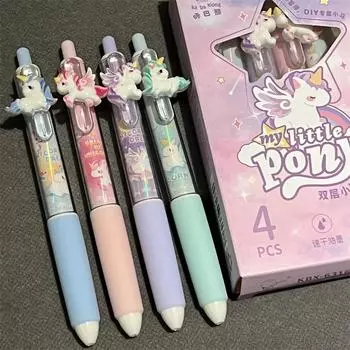4 шт./упаковка, гелевая ручка Sweet Cartoon Unicorn, креативный дизайн, кавайная гелевая ручка для письма, 0,5 мм, черные чернила, канцелярские принадлежности, гелевая ручка для студентов