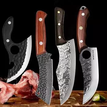 4 шт. утолщенных профессиональных кухонных ножа, бытовой ручной ковки, острый нож для рыбы из нержавеющей стали, нож для овощей двойного назначения 4pcs knife+4*cover