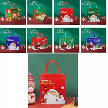 4 шт. утолщенных рождественских нетканых мешков-тоут, водонепроницаемые, большой емкости, рождественские подарочные сумки с принтом