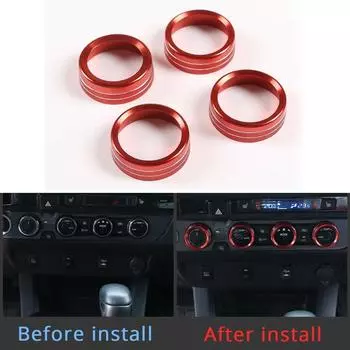 4 шт. Внутренняя крышка ручки-кнопки, совместимая с Toyota для Tacoma 2023-2016, 4WD, температура, кондиционер, AC, аудио CD, ручка, кольцо из алюминиевого сплава красный