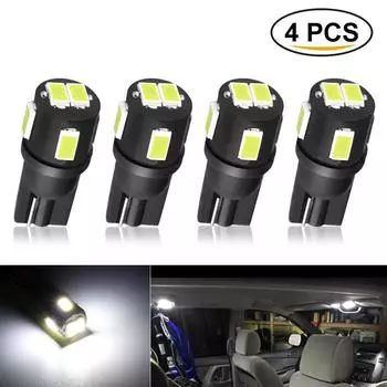 4 шт. W5W LED T10 Светодиодные лампы Автомобильные фары 194 168 Внутренняя лампа 6000K Белая лампа для чтения номерного знака Клиновая купольная лампа поворота 12 В