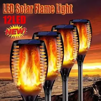 4 шт. в упаковке 12 светодиодных уличных солнечных светильников для украшения сада, эффект пламени, подвесной фонарь, водонепроницаемый светодиодный светильник для патио, сада, двора 1PCS