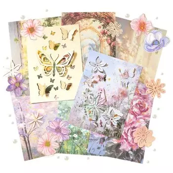 4 шт. в упаковке, декоративная бумага с вырезами в виде цветочного кружева и наклеек, цветочный узор, бабочка, растение, форма, скрапбукинг, высечка, глянцевая бумага, наклейки для мусора