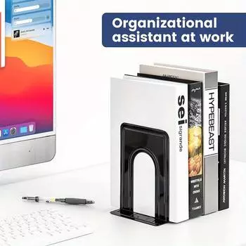 4 шт. в упаковке, металлические держатели для книг, прочные, декоративные, черные, для офисных полок и хранения тяжелых книг Pack of 4 чёрный