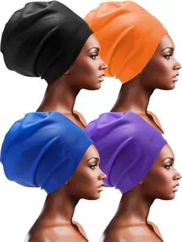 4 шт. в упаковке, силиконовые шапочки для плавания большого размера для косичек и дредов, черные, женские, мужские, с длинными волосами, водонепроницаемые, для бассейна