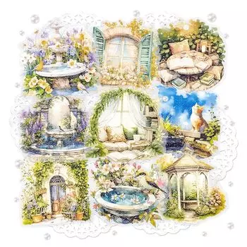 4 шт. в упаковке, тема сада, скрапбукинг, наклейка, песок, блестки, текстура, пейзаж, наклейка, журнал, сделай сам, сцена, цветок, птица, двор, печать, изготовление открыток, коллаж, искусство