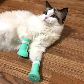 4 шт. варежки против царапин домашние перчатки для кошек когти чехол для кошачьих лап обувь для кошек обувь для когтей зелёный