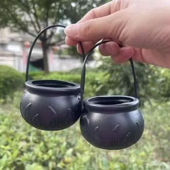 4 шт. ведерко для конфет на Хэллоуин, черные пластиковые миски, банки для хранения закусок на Хэллоуин, котел ведьмы, украшение для вечеринки, домашний декор чёрный