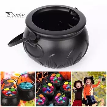 4 шт. ведерко для конфет на Хэллоуин, черные пластиковые миски, банки для хранения закусок на Хэллоуин, котел ведьмы, украшение для вечеринки, домашний декор чёрный