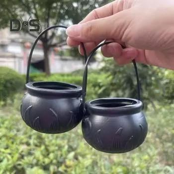 4 шт. ведерко для конфет на Хэллоуин, черные пластиковые миски, банки для хранения закусок на Хэллоуин, котел ведьмы, украшение для вечеринки, домашний декор чёрный