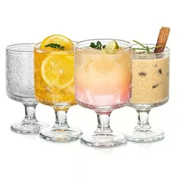 4 шт. винтажные бокалы для вина, очаровательные стеклянные чашки с тиснением, набор стаканов для смешанных напитков, сок, кофе, чашка для газированной воды для баров, ресторанов, вечеринок и ужинов