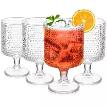 4 шт. винтажные бокалы для вина, очаровательные стеклянные чашки с тиснением, набор стаканов для смешанных напитков, сок, кофе, чашка для газированной воды для баров, ресторанов, вечеринок и ужинов