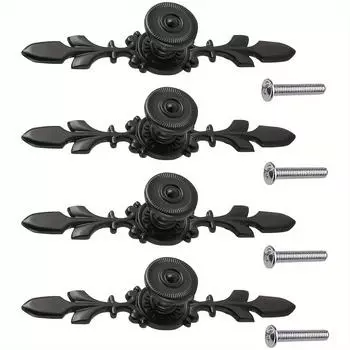 4 шт. винтажных ручек, подкладка для дверной ручки для шкафа, комода, мебели, шкафа, дверцы мебели с 4 винтами black Small-4pcs