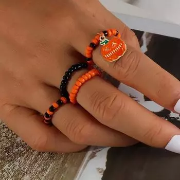 4 шт., винтажный комплект колец на Хэллоуин, эластичные бусины, скелет для губ, подвеска в виде тыквы, кольца на палец для женщин, вечерние ювелирные аксессуары, подарок One Size